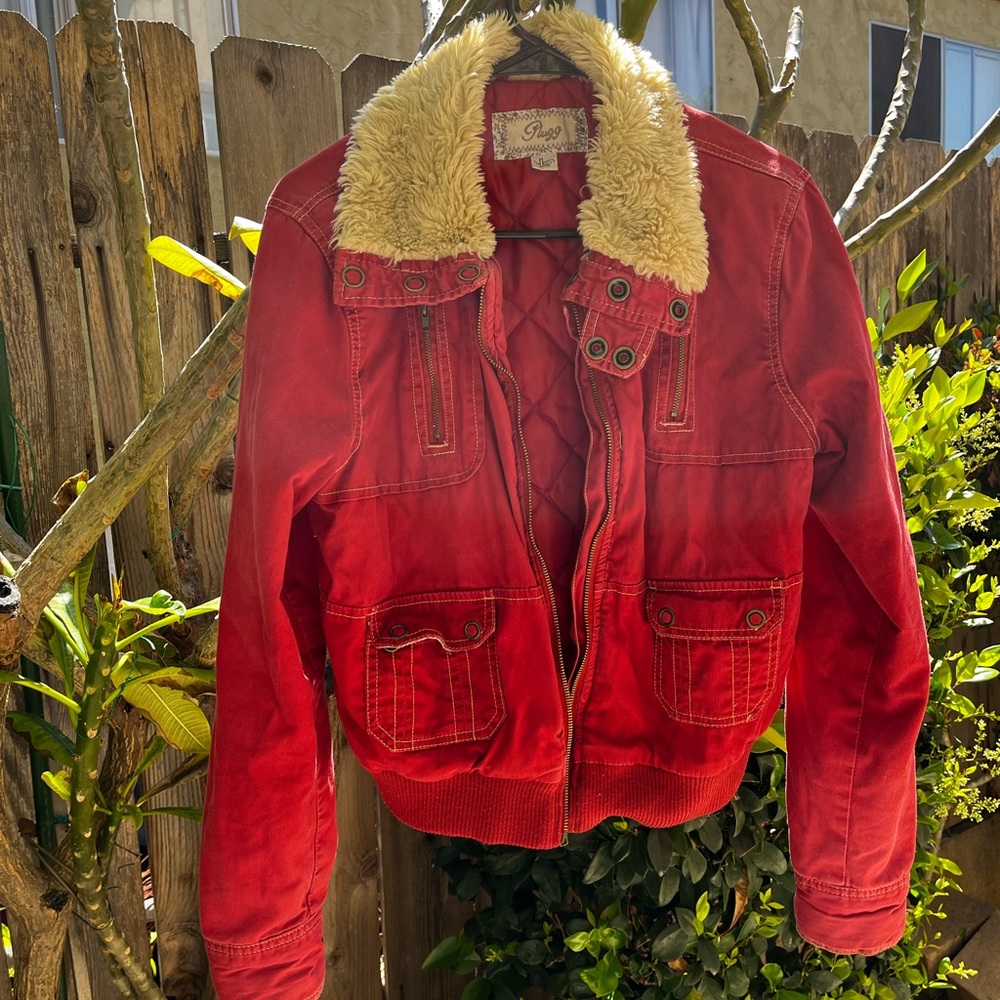 Corduroy jacket with faux fur collar